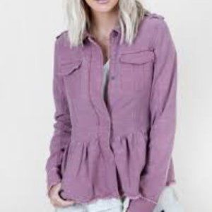 Altar'd State Peplum Denim Zip Up Jean Jacket